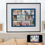 Family Photo Collage Masonry Style Blue Poster<br><div class="desc">Create your own masonry style photo collage on a classic blue poster, to which you can add a frame if you wish. The photo template is set up ready for you to display 9 of your favourite family photos. Your photos will automatically display in a masonry grid layout, with 2...</div>