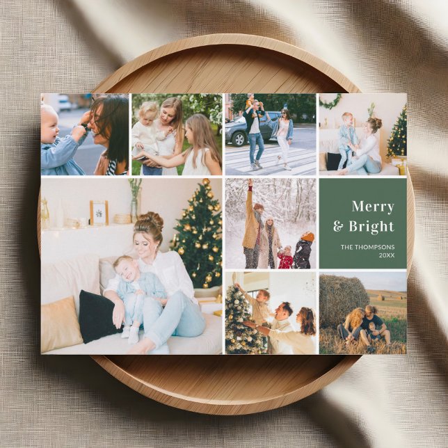 Family Photo Collage Merry And Bright Christmas Holiday Card (Creator Uploaded)