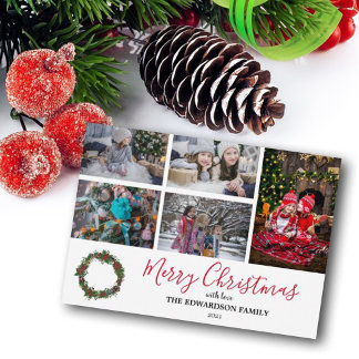 Family photo collage Merry Christmas Holiday Card