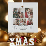 Family Photo Collage, Modern, Minimalist Christmas Glass Ornament<br><div class="desc">Family Photo Collage, Modern, Minimalist Christmas Ceramic Ornament Spread holiday cheer in a personal way with our customizable Christmas ornament, designed for families who want to share their joy! Featuring a minimalist and cute design, this ornament allows you to upload 5 cherished family photos and tailor the holiday greeting to...</div>
