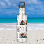 Family Photo Collage Monogram 710 Ml Water Bottle<br><div class="desc">This water bottle features a modern faux rose gold border monogram. Personalize it with your family photographs.</div>