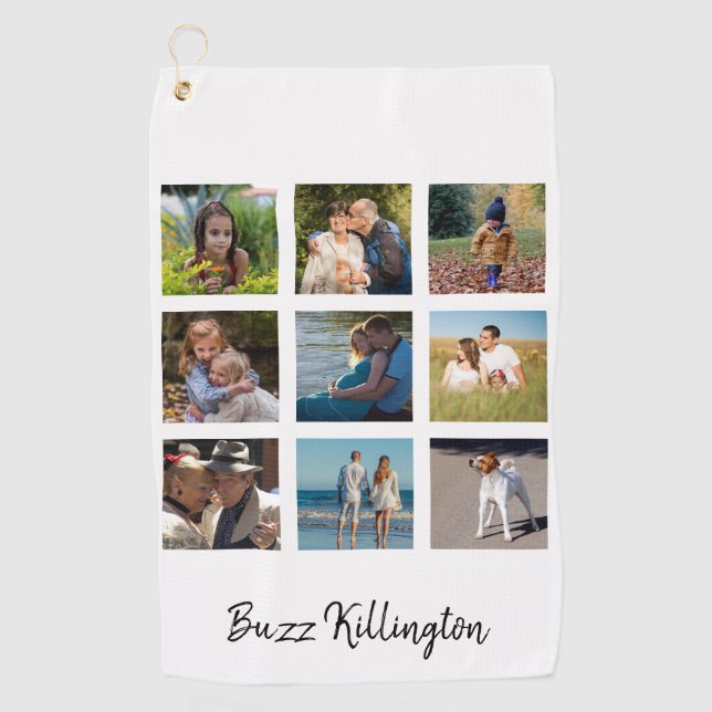Family Photo Collage Monogram  Golf Towel (Front)