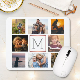 Family Photo Collage Monogram Mouse Pad