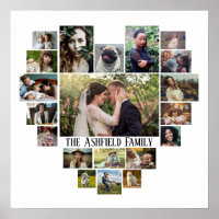 Family Photo Collage Name In Heart 20 Pics White