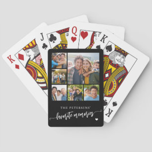 Family photo collage name personalized black playing cards