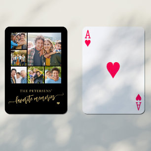 Family photo collage name personalized black playing cards