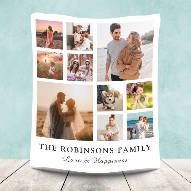 Family Photo Collage + Name White Fleece (Creator Uploaded)