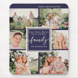 Family Photo Collage Navy Blue Personalized Mouse Pad
