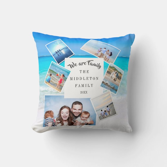 Family Photo Collage Ocean Scattered Throw Pillow (Front)