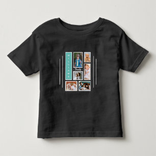 Family Photo Collage Personalized Black White Teal Toddler T-shirt