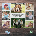 Family Photo Collage Personalized Jigsaw Puzzle<br><div class="desc">A fun photo collage jigsaw puzzle keepsake that your family will treasure and enjoy for years. You can personalize with eight family photos,  your family name and your first names and the year or other custom text.</div>