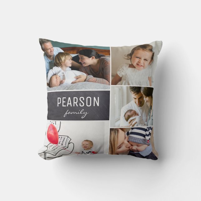 Family Photo Collage Personalized Mom Throw Pillow (Front)