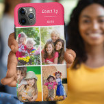 Family Photo Collage Pink 4 Picture iPhone 11 Pro Max Case<br><div class="desc">Create your own custom Phone case for iphone 11 pro max and many other models. The design features a grid style photo collage with 4 of your favourite photos, your name and the word "family". The photo template is set up ready for you to add your photos, working clockwise from...</div>