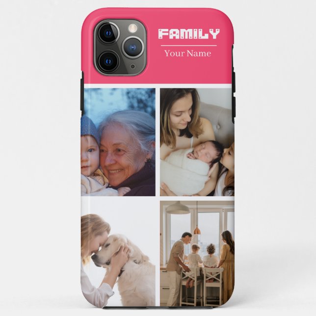 Family Photo Collage Pink 4 Picture Case-Mate iPhone Case (Back)