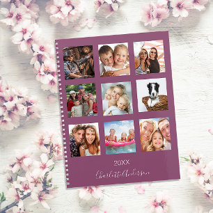 Family photo collage plum name script 2026 planner