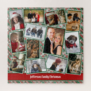 Family Photo Collage Red Green White Christmas Jigsaw Puzzle