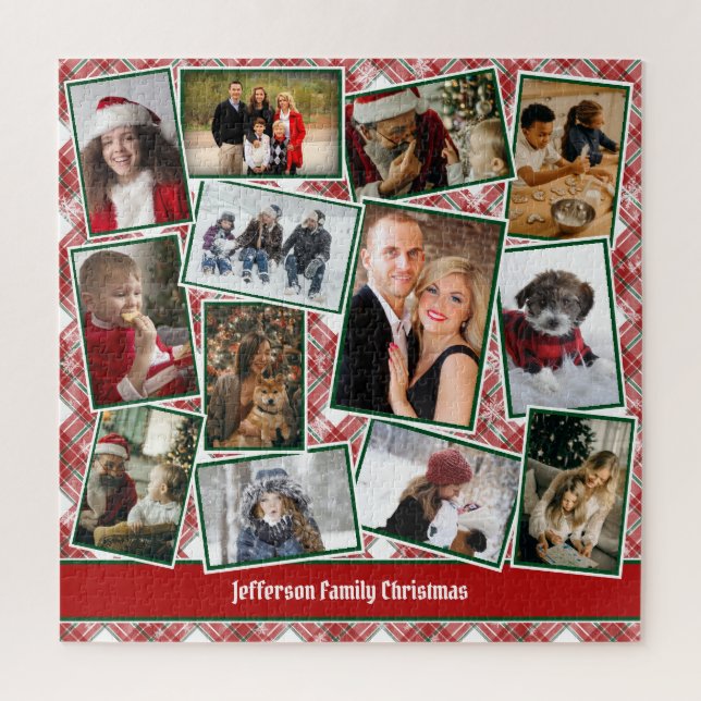 Family Photo Collage Red Green White Christmas Jigsaw Puzzle (Vertical)