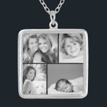 Family Photo Collage Silver Plated Necklace<br><div class="desc">Beautiful personalized necklace with 4 of your custom family photos arranged in a square grid photo collage. Add your favourite family photos and create a beautiful keepsake canvas art print. Click Customize It to move photos around, add text, and customize fonts and colours. Great gift for family, friends, parents and...</div>