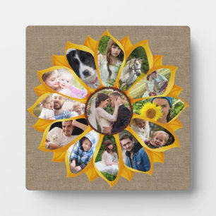 Family Photo Collage Sunflower Burlap 13 Pics Easy Plaque