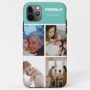 Family Photo Collage  Teal  4 Picture iPhone 11 Pro Max Case