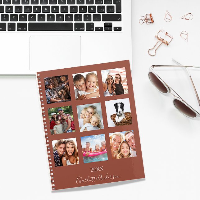 Family photo collage terracotta name script 2026 planner (Creator Uploaded)