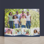Family Photo Collage w. Zigzag Photo Strip - Blue Faux Canvas Print<br><div class="desc">Personalize this stylish faux canvas with your favourite family photos. The template is set up ready for you to add up to 5 photos. The main photo will be used as the background and the remaining 4 photos will be laid out in a zigzag photo strip along the bottom. This...</div>