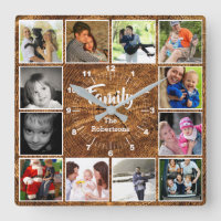 Family Photo Collage Wall Clock - Tree Rings