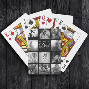 Family Photo Collage WE LOVE YOU Dad Trendy Cool Playing Cards
