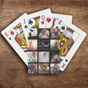 Family Photo Collage WE LOVE YOU Dad Trendy Cool Playing Cards
