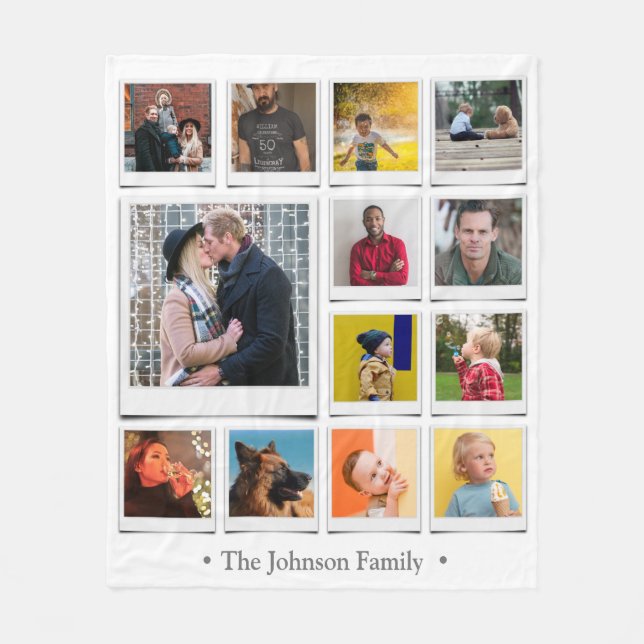 Family Photo Collage White Fleece Blanket (Front)