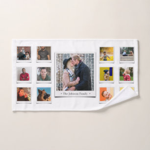 Family Photo Collage White Hand Towel