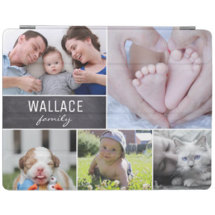 Family photo collage white lines chalkboard block iPad cover