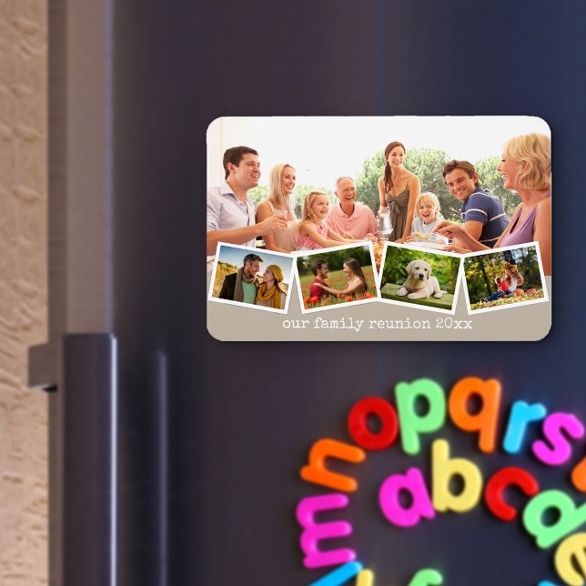 Family Photo Collage Zigzag Photo Strip Beige Magnet (Creator Uploaded)