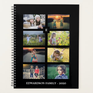 Family photo colllage 8 photos black personalized planner