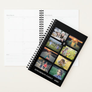 Family photo colllage 8 photos black personalized planner