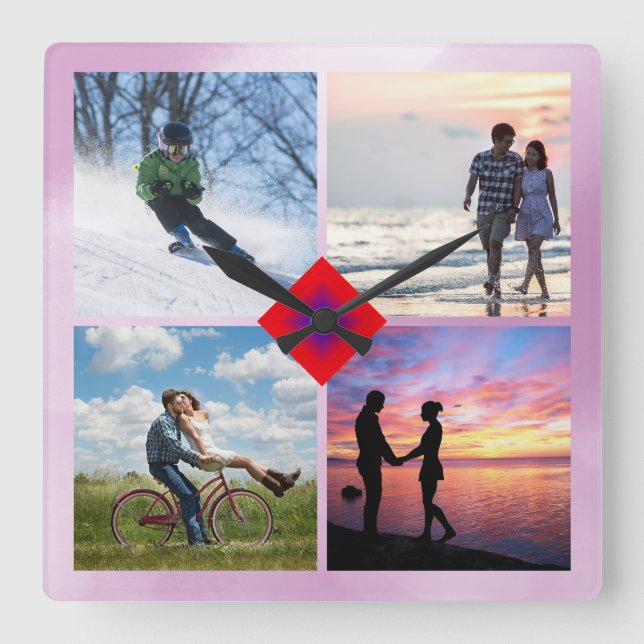 Family Photo 📸👨‍👩‍👧‍👦  Colourful Love Collage Square Wall Clock (Front)