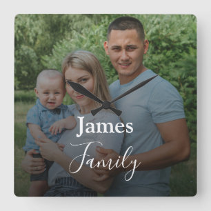 Family photo custom large script square Clock