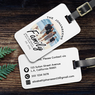 Family Photo Custom Name Simple Black and White Luggage Tag