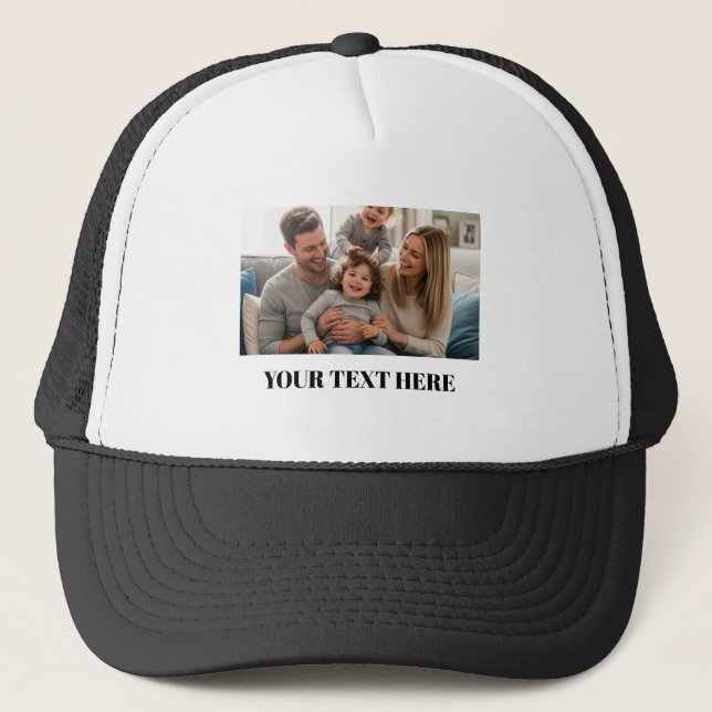 Family Photo Custom Text Trucker Hat (Front)