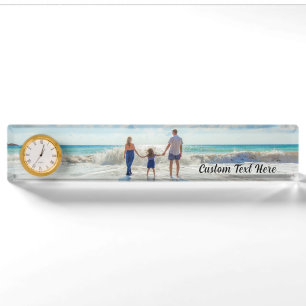 Family Photo Desk Plate Clock Personalized Text