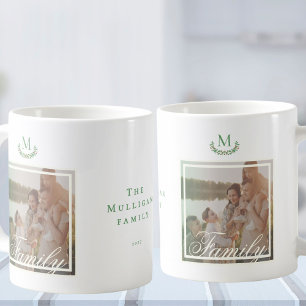 Family Photo elegant Monogram Wreath Coffee Mug