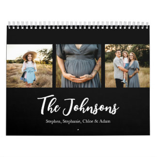 Family Photo Elegant Script Black  Calendar