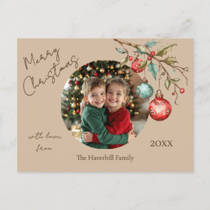 Family Photo Elegant Script Watercolor Christmas  Holiday Postcard