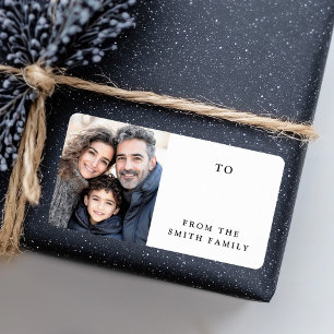 Family photo elegant white to from gift tag labels