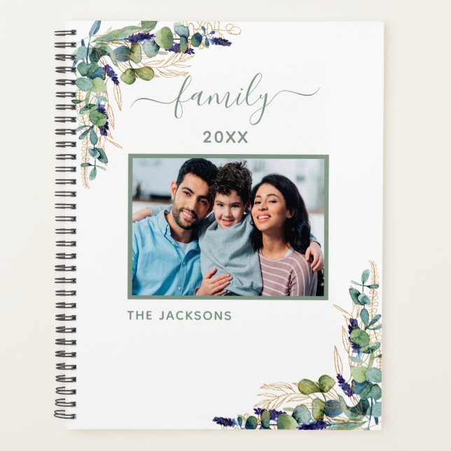 Family photo eucalyptus white elegant 2025 planner (Front)