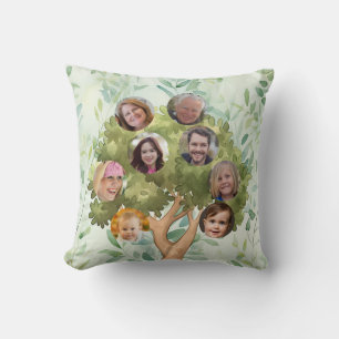Family Photo Faces Tree Throw Pillow