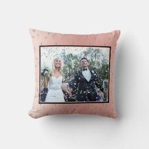 Family Photo Fancy Modern Decorative Pink Silver Throw Pillow
