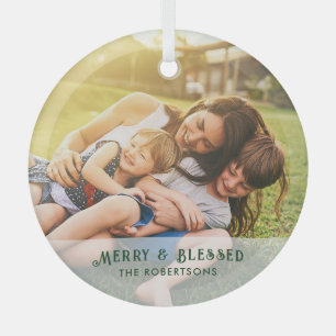 Family Photo Festive Christmas Holidays Keepsake Glass Ornament