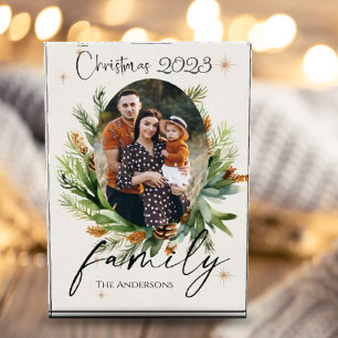 Family Photo Green Leaves Merry Christmas Block