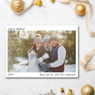 Family Photo Handwriting Minimalist Christmas  Holiday Card